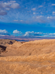 Colourful sunset near Andes Mountains in Mars like landscape at the valley of the Moon (Valle de la Luna) in Chile, South America