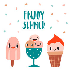 Enjoy summer. Cute hand drawn print, card or poster