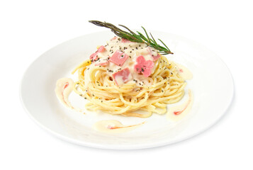 Spaghetti Carbonara onion and mushroom cream sauce