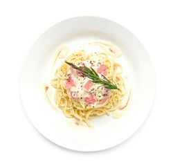 Spaghetti Carbonara onion and mushroom cream sauce