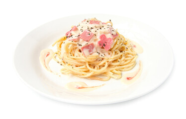 Spaghetti Carbonara onion and mushroom cream sauce