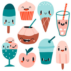 Desserts and drinks with smiling faces