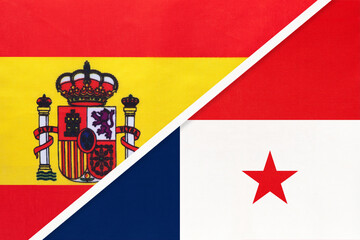 Spain and Panama, symbol of two national flags from textile. Partnership between European and American countries.