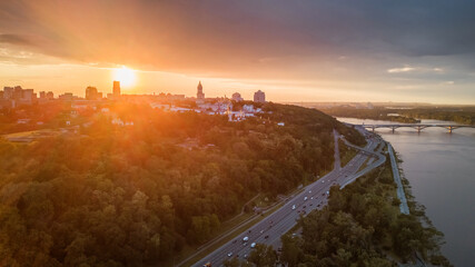 aerial city view at sunset. Kiev, Ukraine