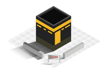 isometric vector the sacred mosque mecca illustration. Quarantine social distance concept