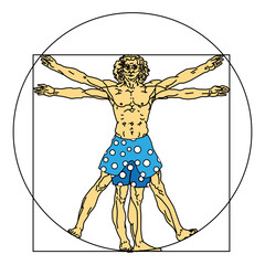 Stylized sketch of the Vitruvian man or Leonardo's man. Homo vitruviano vector illustration based on Leonardo da Vinci artwork