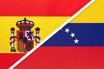 Spain and Venezuela, symbol of two national flags from textile. Partnership between European and American countries.