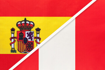 Spain and Peru, symbol of two national flags from textile. Partnership between European and American countries.