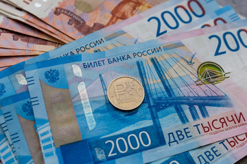 Russian banknotes rubles.