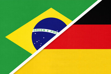 Brazil and Germany, symbol of national flags from textile. Championship between two countries.