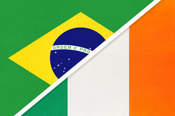Brazil and Ireland, symbol of national flags from textile. Championship between two countries.