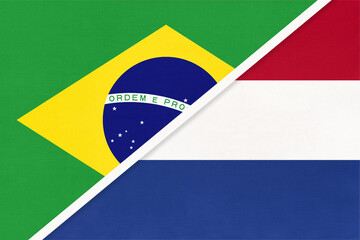 Brazil and Netherlands or Holland, symbol of national flags from textile. Championship between two countries.