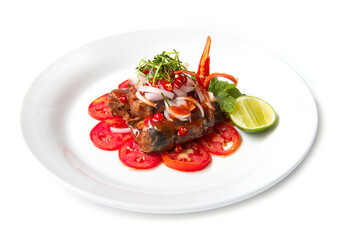 Mackerel fish in tomato sauce spicy salad