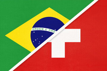 Brazil and Switzerland, symbol of national flags from textile. Championship between two countries.