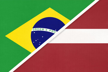 Brazil and Latvia, symbol of national flags from textile. Championship between two countries.