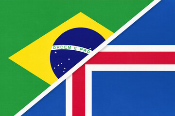 Brazil and Iceland, symbol of national flags from textile. Championship between two countries.