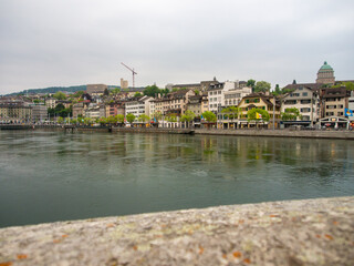 Obraz premium Buildings Along The Bank Of Limmat River In Zurich