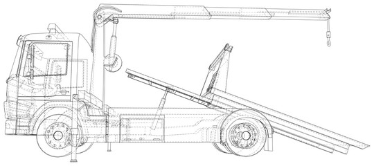 Tow truck vector. Towing car trucking vehicle transportation towage. Help on road. Wire-frame. The layers of visible and invisible lines are separated. EPS10 format.