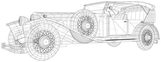 Classic car vector. Wire-frame line isolated. Vector rendering of 3d.