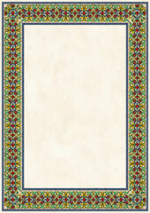 card diploma certificate frame floral ornament traditional arabic muslim victorian gems imitation above polished yellow marble, size A4 - 356660369