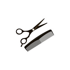 scissors and comb on isolated white background