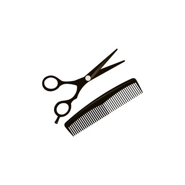 recommend clip art: scissors and comb on isolated white background