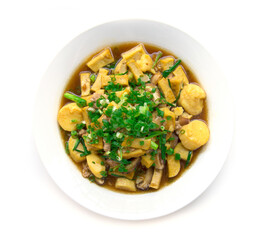Stire fried tofu with pork and shitake mashroom