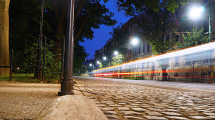 Dynamic car lights on the night. High speed road flashlights. City road car light by night time abstraction. © Norbert