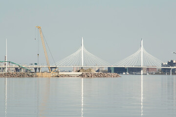 Fototapeta premium Harbor construction near Lakhta Center, Saint-Petersburg, Russia