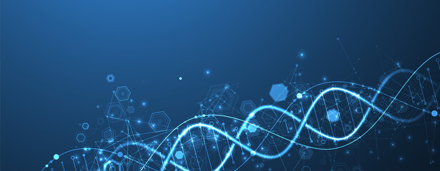 Glowing neon DNA chain. Biotechnology, biochemistry, science, medicine concept.