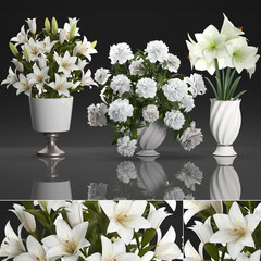  Bouquet of white  flowers  in a vase on black background
