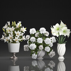  Bouquet of white  flowers  in a vase on black background
