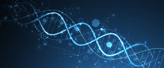 Glowing neon DNA chain. Biotechnology, biochemistry, science, medicine concept.