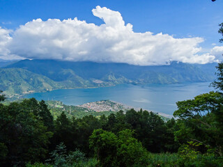 Naklejka na ściany i meble View over Lago Atitlan from Volcano San Pedro, Guatemala
