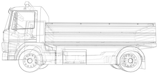Flatbed truck vector illustration. Wire-frame line isolated. Vector rendering of 3d.