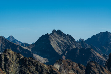 Fototapeta premium Lomnicky stit, Vysoka, Zadny Gerlach and many others peaks of Vysoke Tatry mountains in Slovakia