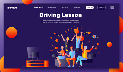 Football fans watching match on TV. Friends sitting on couch and celebrating soccer team winning or goal. Vector illustration for championship, leisure at home, sport game supporter concept