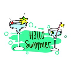 Summer background, logo, hand drawn and design elements for summer holiday, Vector illustration for poster and invitation.