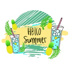 Summer background, logo, hand drawn and design elements for summer holiday, Vector illustration for poster and invitation.