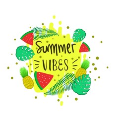 Summer background, logo, hand drawn and design elements for summer holiday, Vector illustration for poster and invitation.