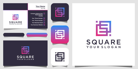 Fototapeta na wymiar letter S with line art style square Vector logo. business card design