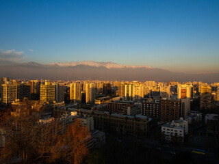 Fototapeta na wymiar Sunset over Santiago de Chile and the Andean Mountains, Chile
