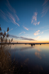 Sunset at Lake Neusiedl with perfekt reflection, Austria