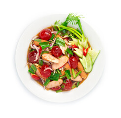 Spicy Salad Egg Yolks with Pork Saucesage and vegetable