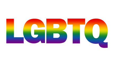 LGBTQ lettering rainbow design on white background. LGBT pride month concept