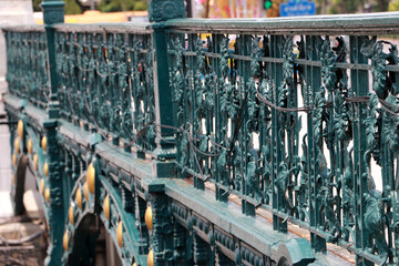The railing of the iron bridge is a balustrade that consists of sunflowers and leaves at Phan Fa...