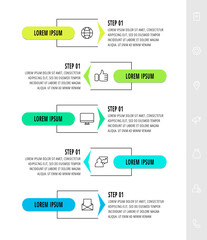 Vector infographics design template with arrows. Five steps. Modern line concept can be used for diagram, business, web, banner, flow chart, info graph, timeline, content, levels. Data visualization.