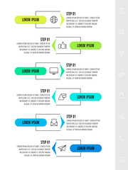 Vector infographics design template with arrows. Six steps. Modern line concept can be used for business, web, banner, workflow layout, presentations, flow chart, content, levels. Data visualization.