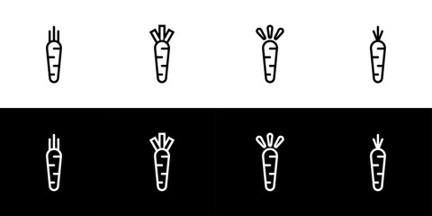 Carrot icon set. Flat design icon collection isolated on black and white background.