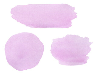 Set of watercolor spots brushstrokes isolated on a white background pink pastel colors hand painted